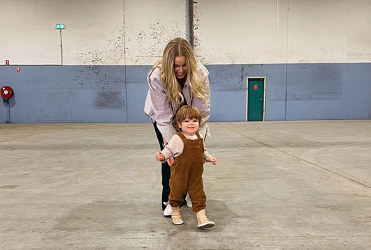 Founder Keira Rumble and her son, Hunter in the Krumbled Group warehouse